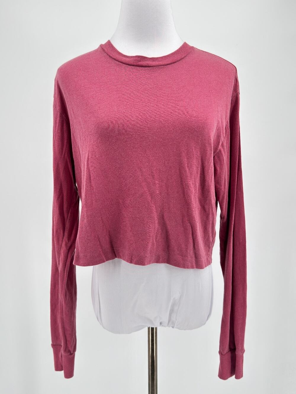 John Elliott Womens Mauve Pink Jersey Long Sleeve Cropped T Shirt Top
